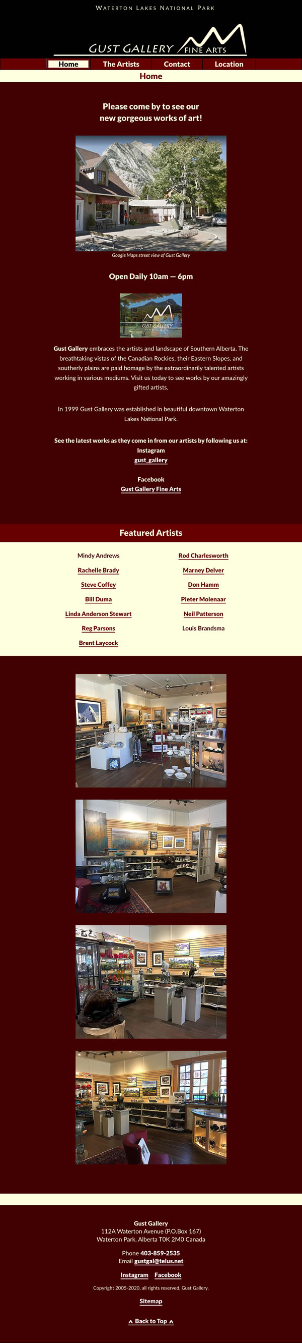 Website homepage of Gust Gallery